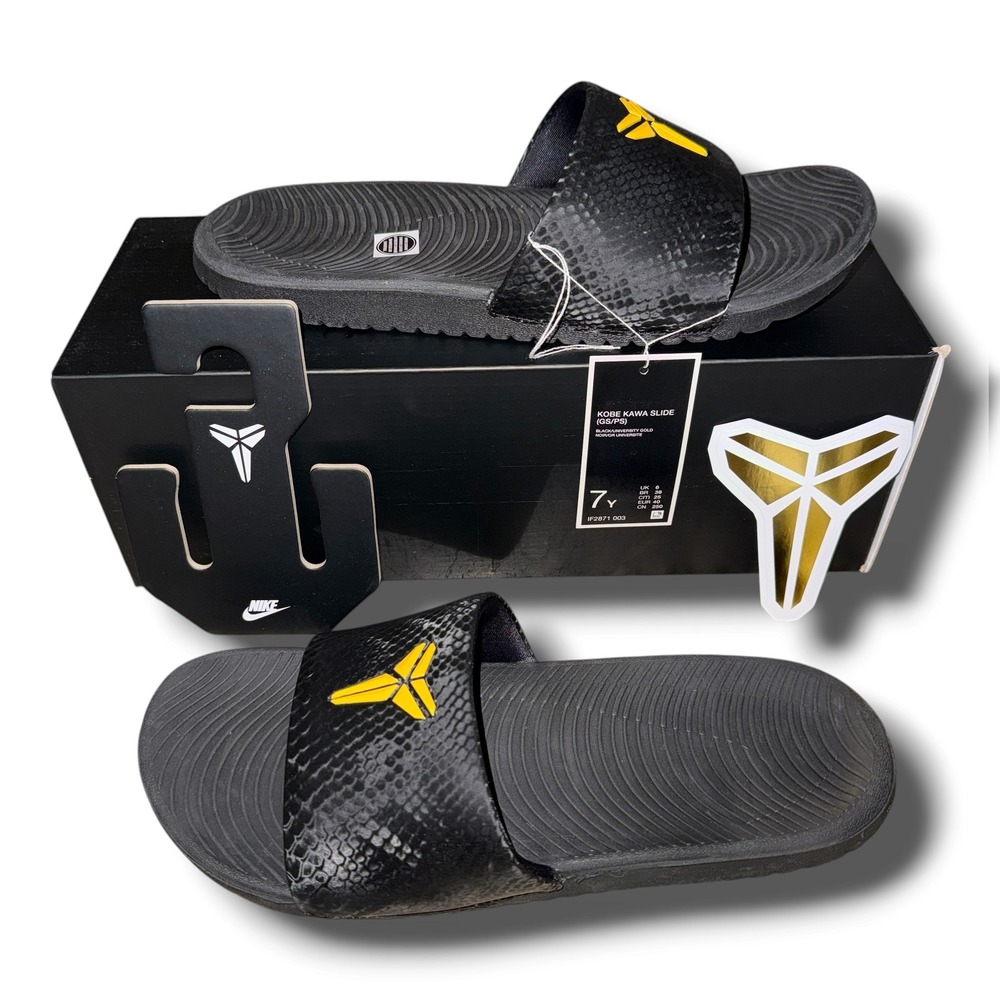 Nike Kobe Kawa Slide GS Black University Gold IF2871-003 7Y Kids Fits Women 8.5